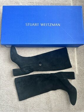 Stuart Weitzman 75mm Lucie stretch Black Suede knee high Boots 9.5
